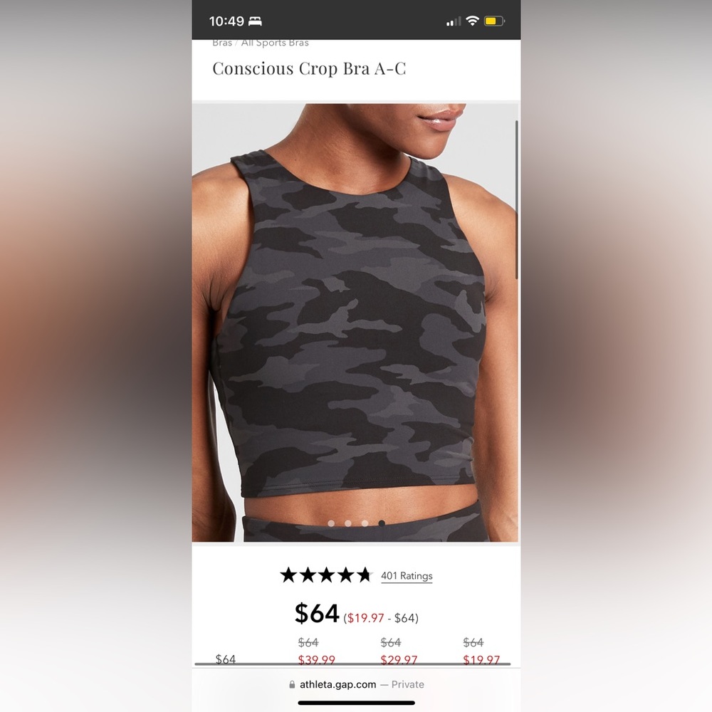 Athleta “Conscious Embossed Crop” in black camp size medium!